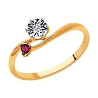 Золотое кольцо Diamant online 181873 с бриллиантом и рубином, Золото 585°, 16,5