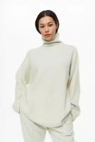 Кашемировый свитер с высоким воротником в рубчик - белый - L