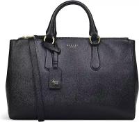 Сумка RADLEY London черная кожаная, портфель с короткими ручками и плечевым ремнем Hampstead - Medium Ziptop Satchel