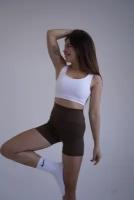 Спортивные коричневые шорты Mini Esm fit, женские короткие шорты для фитнеса и йоги, укороченные шорты с высокой талией, утягивающие и эластичные