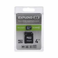 Карта памяти MicroSD, 4 Гб, SDHC, класс 4, с адаптером SD