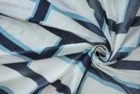 Ткань маркизет белый с темно-синим и голубым геометрическим рисунком