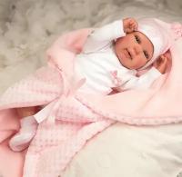 Новорождённый пупс Arias ReBorns ROCIO 45 см, мягкое тело, одета в розовую одежду, реалистичный, с соской и одеялом