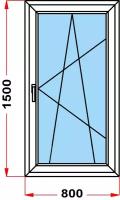 Окно из профиля рехау BLITZ (1500 x 800) 150, с поворотно-откидной створкой, 2 стекла
