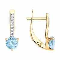 Золотые серьги Diamant online 230154 с топазом и фианитом, Золото 585°