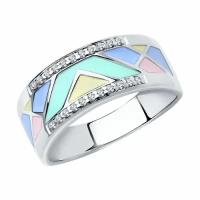 Серебряное кольцо Diamant online 101931 с фианитом и эмалью, Серебро 925°, 17