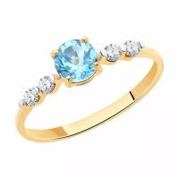 Золотое кольцо Diamant online 233129 с топазом и фианитом, Золото 585°, 15,5