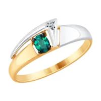 Золотое кольцо Diamant online 160678 с бриллиантом и гидротермальным изумрудом, Золото 585°, 17,5
