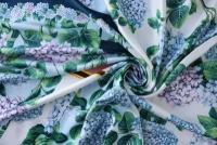 Ткань твил с цветами гортензии (купон)