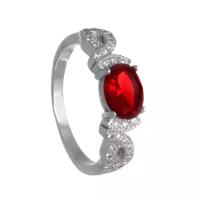 Серебряное кольцо 'Диадема' с красным фианитом, размер 16