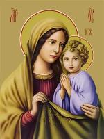 Икона на дереве ручной работы - Пресвятая Дева Мария с младенцем, 15x20x1,8 см, арт Ид3622
