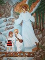 Икона на дереве ручной работы - Ангел-Хранитель, 15x20x1,8 см, арт Ид4824