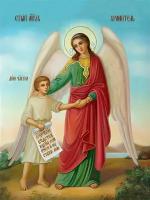 Икона на дереве ручной работы - Ангел-Хранитель, 15x20x1,8 см, арт Ид4819