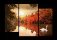 Модульная картина на холсте | Diva Kartina | Природа. Багряное озеро с лебедем | 100X70 см