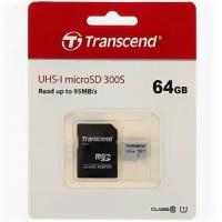 Флеш карта microSDXC 64Gb Transcend Class 10 UHS-I 300S 95/45MB/s + SD adapter (TS64GUSD300S-A)