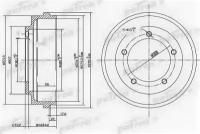 Барабан тормозной задн FORD: TRANSIT c бортовой платформой 91-, TRANSIT автобус 91-, TRANSIT автобус 00-, TRANSIT фургон 91-00 Patron PDR1067