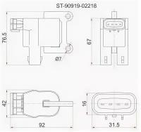 Катушка зажигания TY 3S/5S-FE (№2) 96-, ST19#/ST21#/SV4#/SV55/SXV2#/SXM1#/SXN1#/SXU1#, 1ZZ ZZV50 -00 ST-90919-02218, ST9091902218 Sat ST-90919-02218