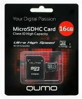 Qumo Карта памяти 16ГБ Qumo QM16GMICSDHC10U1 microSD UHS-I U1 Class10 + адаптер