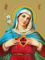 Икона на дереве ручной работы - Святое Сердце Марии, 15x20x1,8 см, арт Ид3256