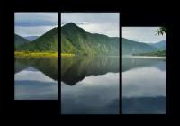 Модульная картина на стекле | Diva Kartina | Природа. Озеро у подножья зеленой горы | 100X70 см