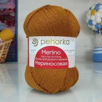 Пряжа Мериносовая (Пехорка), Горчица - 447, 50% мериносовая шерсть, 50% акрил, 10 мотков, 100 г, 200 м