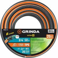 GRINDA ULTRA 6, 3/4″, 50 м, 25 атм, шестислойный, двойное армирование, поливочный шланг, PROLine (429009-3/4-50)