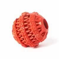 Игрушка мяч для собак резиновый неубиваемый, Чистые Клыки, Играй Гуляй, 7см, красный