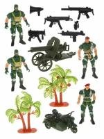 Набор солдатиков Военный (4 солдатика, мотоцикл с пушкой, 2 пальмы, 6 элементов оружия), в пакете
