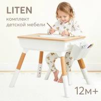 91030, Комплект детской мебели Happy Baby LITEN литен: стол и стул, регулируемая высота, белая