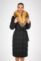 Зимний длинный пуховик Fashion Milano с натуральным мехом лисы черного Цвета, размер 48
