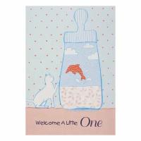 MWA05 Поздравительная открытка с вышивкой на английском языке'Welcome a little one', 12*17 см (конверт в комплекте)