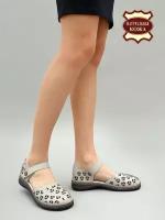 Босоножки натуральная кожа прошитые летние туфли с ремешком закрытые женские кожаные мэри джейн Brado JY8748-1-gray