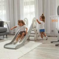 Горка детская UNIX Kids Music Grey, со спуском 136 см, из пластика, с баскетбольным кольцом, серый, белый