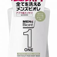 Kao Men's Biore One Refresh Herbal Green Гель для лица, тела и волос Всё в одном очищающий с ароматом трав 480 мл с дозатором