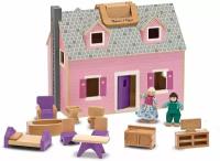 Деревянный кукольный домик Melissa & Doug Fold and Go с 2 куклами и деревянной мебелью