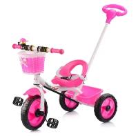 Велосипед трёхколёсный со съёмной родительской ручкой и двумя корзинами для игрушек, 3-х колесный, бело-розовый