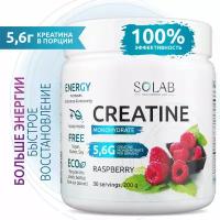 SOLAB Креатин моногидрат порошок 30 порций, Creatine Monohydrate, вкус малина, 200 гр спортивное питание