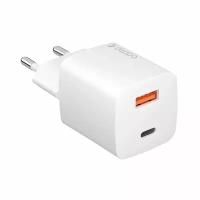 СЗУ USB-C + USB-A, PD 3.0, QC 3.0, GaN, 20Вт, белый, крафт, Deppa 11410-OZ