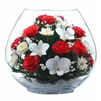 Композиция из из натуральных роз и орхидей, BBM2, в подарочной упаковке / Стабилизированные Цветы в стекле / Подарок к 8 марта