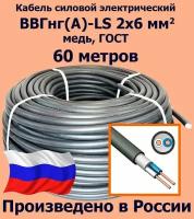 Кабель силовой электрический ВВГнг(A)-LS 2х6 мм2, медь, ГОСТ, 60 метров