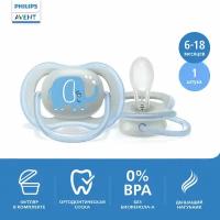 Пустышка-соска Philips AVENT ultra air SCF086/78 с футляром для хранения и стерилизации, 1 шт, 6-18 мес