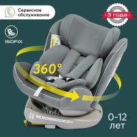 Автокресло детское от 0 до 12 лет Unix Happy Baby группа 0+/1/2/3 (до 36 кг), крепление isofix, поворотная база, темно-зеленый, оливковый