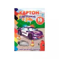 Цветной картон VK Тачки Hatber, A5, 10 л., 10 цв