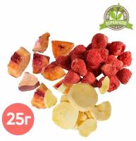 Сублимированные ягоды и фрукты: яблоко, персик, клубника, 25гр