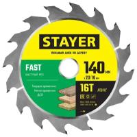 Диск пильный по дереву STAYER FAST 140 x 20/16мм 16Т, быстрый рез, 3680-140-20-16