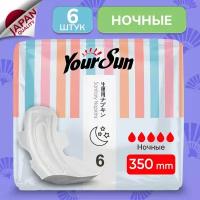 Прокладки Женские гигиенические YourSun ночные с крылышками, 5 капель, 35 см, 6 шт