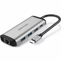 Сетевой адаптер Vention USB-C M/ Gigabit Ethernet RJ45 F/OTG хаб 3xUSB 3.0/PD