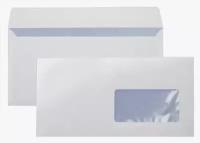 Канцелярия Noname Конверт E65 110x220мм с правым окном белый силиконовая лента бумага 80г/м2 (pack:50pcs)