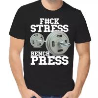 Футболка мужская черная fuck stress bench press р-р 42