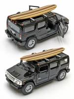 Металлическая машинка Kinsmart 1:40 «2005 Hummer H2 SUV (Cерфинг)» инерционная, чёрная KT5337DS-3